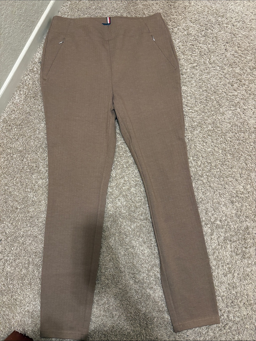 Tommy Hilfiger Tan Herringbone Pants with Signature Trim